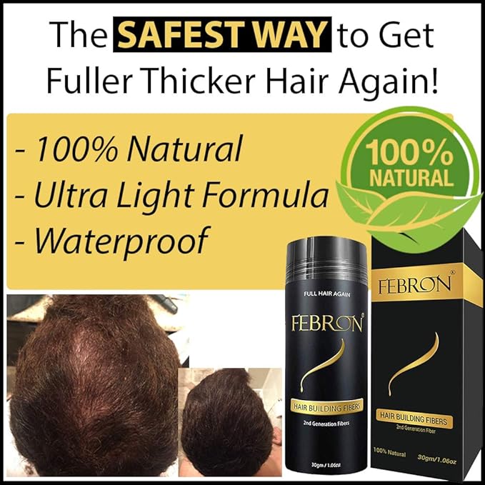 FEBRON Hair Fibers For Thinning Hair DARK BROWN For Women & Men Hair Loss Concealer Hair Powder Volumizing Based 100% Undetectable & Natural - Bald Spots Filler (30 Gram, Dark Brown)