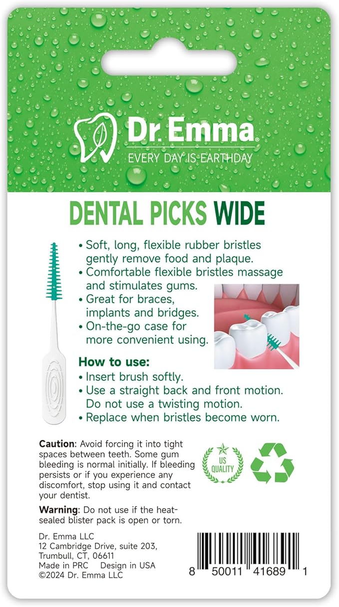 Dr. Emma Dental Picks Wide Space Mint Soft Rubberized Tooth Picks Floss Pick Easy to Use Brush Picks for Teeth Cleaning and Gum Health 100Ct/Pack, 4 Pack(400Ct)