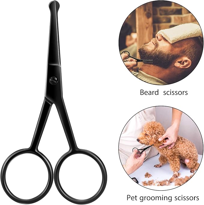 Mudder 3 Pieces Nose Hair Scissors Rounded Tip Scissors Facial Hair Trimming Stainless Steel Blunt Tip Trimmer for Eyebrows, Nose, Moustache, Beard, Grooming