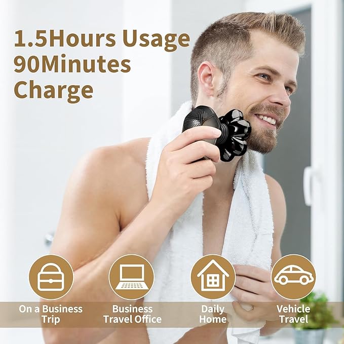 SHPAVVER Head Shavers for Bald Men: 5-in-1 Upgraded Electric Razor - IPX7 Waterproof Shaving Grooming Kit for Balder - Turbo Speed & Precision Blades Valentine's Day Gifts (Ink Black)