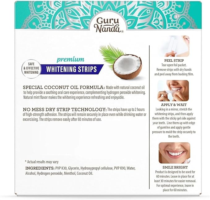 GuruNanda Teeth Whitening Strips - 16-Day Treatment with Non-Slip, Dry Strip Technology - Whitening Designed with Care for a Brighter Smile (Pack of 2)