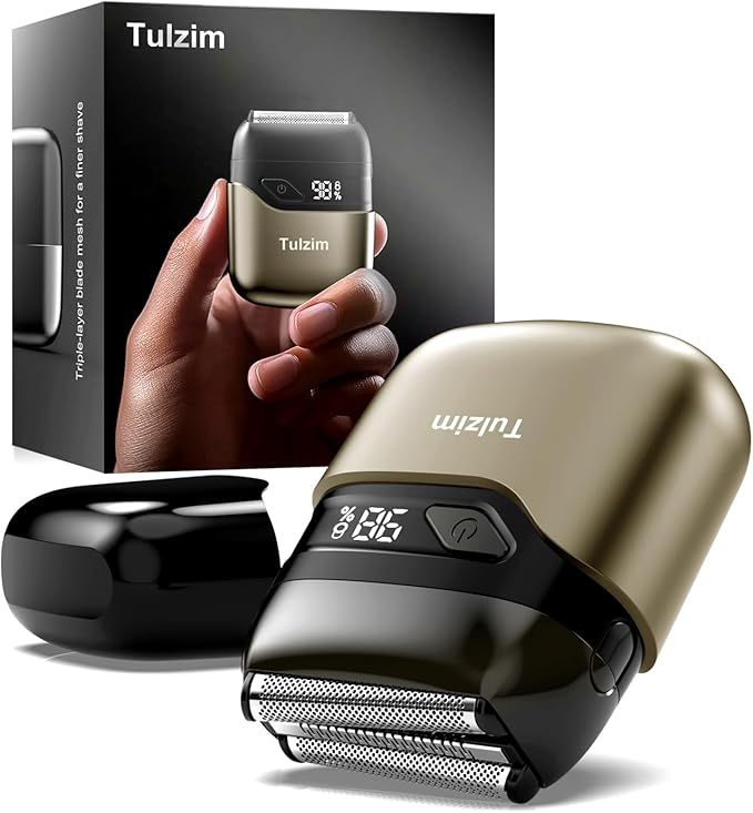 Tulzim Electric Foil Shaver for Men: Cordless Electric Razor for Face & Beard - 3 Floating Blades, 100-Min Runtime, USB-C Fast Charge, IPX7 Waterproof for Travel,Matte Brown