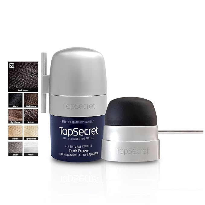 Top Secret Hair Thickening Building Fibers Applicator Included - Undetectable & Natural Hair Filler for Men & Women - Instantly Fill In Thinning Hair - Weather & Sweat Resistant (Dark Brown, Travel)