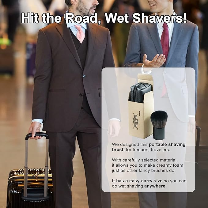 Portable Mini Shaving Brush with PU Pouch - Easy Carry Mini Brush for Frequent Travelers - Durable Synthetic Fibers, Anti-rust Aluminum Handle, Handy Mini Pouch, Fast and Rich Lathering