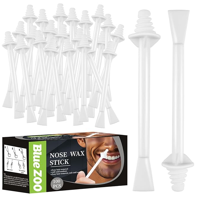 100Pcs Nose Wax Sticks Applicator with Disposable Spatulas for Nostril Cleaning Ear Face Eyebrow Mustache Hair Removal for Men Women, Painless, with Delicate Packing Box for Gift, BlueZOO