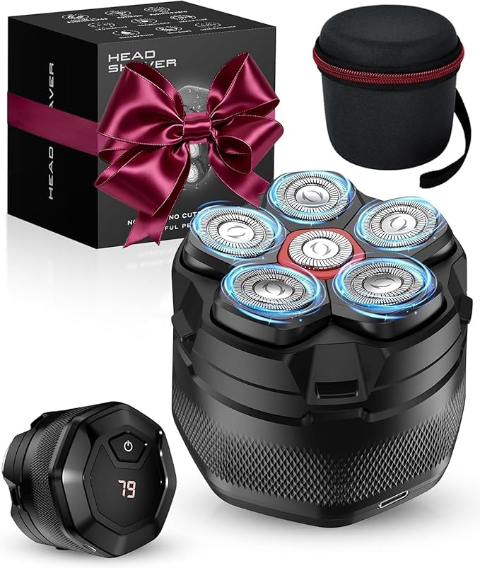 Head Shavers for Bald Men, 10000 RPM High-Speed 6D Magnetic Razor, IPX8 Waterproof Wet/Dry Shaving, Hypoallergenic Blades, LED Display & Storage Case, Inky Black Valentines Day Gifts for Him
