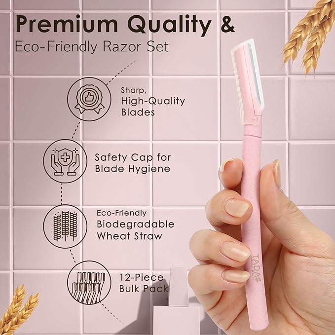 Biodegradable Dermaplaning Tool 12pk, Face Eyebrow Face Razors, Face Shaver & Exfoliating (Beige)