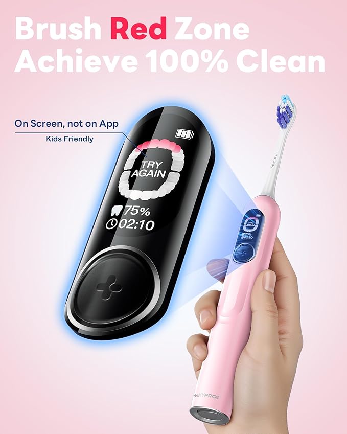 AI Electric Toothbrush with Smart Display for Adults Kids | 150-Day Rechargeable Toothbrush, Real-Time Map |3-Min Timer, Travel Case | Teens Sonic Toothbrush Gift (G5S)