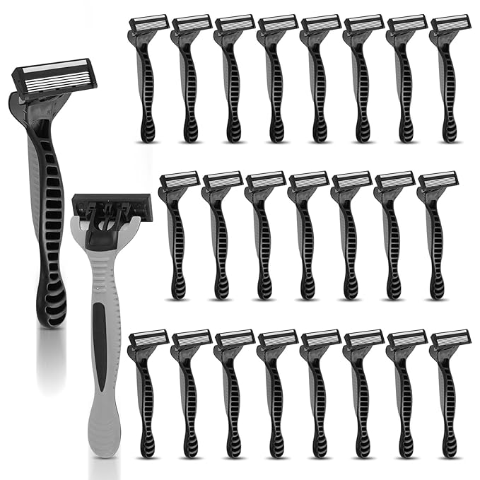 25 Pcs Men's Disposable Razors Bulk 5 Blade Sensitive Skin Comfortable Shave Set Men Smooth Razors for Head, Face