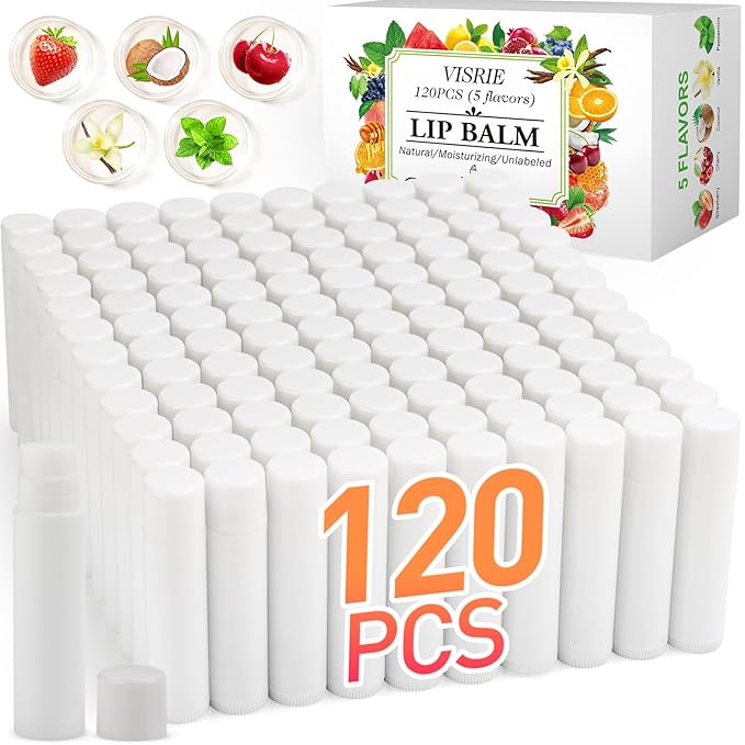 120 Pack Lip Balm Unlabeled, Natural Lip Balm Bulk Blank Tube, Personalized Lip Balms for Party Favors Adults and Bridal Shower Favors or Baby Shower Gifts-5 Flavors
