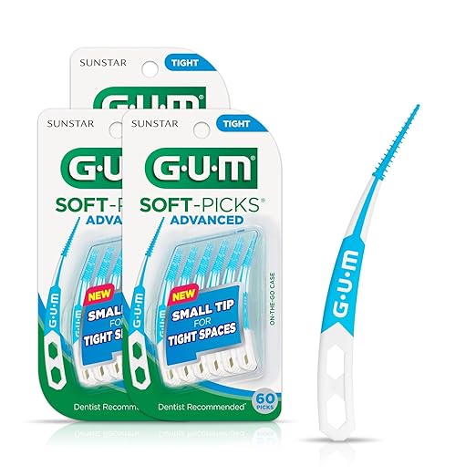 GUM Soft-Picks Advanced- Tight, Easy to Use Dental Picks for Teeth Cleaning and Gum Health, Disposable Interdental Brushes with Convenient Carry Case, Dentist Recommended, 60 Count (Pack of 3)