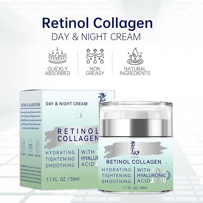 Retinol Firming Face & Neck Cream with Collagen and Hyaluronic Acid – Anti-Aging Moisturizer for Wrinkles, Lifting & Hydration for Men & Women, 1.7 Fl Oz