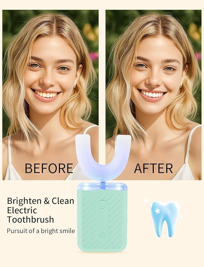 U-Shaped Electric Toothbrush for Adults, Electric Toothbrush with IPX7 Waterproof, Toothbrush with 4 Clean Modes & 3 Light Modes