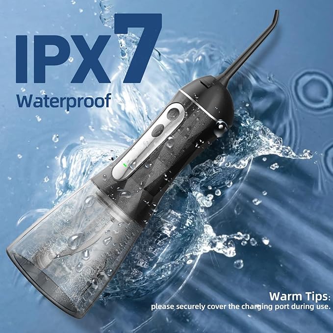 Water Dental Flosser Teeth Pick: Portable Cordless Oral Irrigator 320ML Rechargeable Travel Irrigation Cleaner IPX7 Waterproof Electric Flossing Machine for Teeth Cleaning (Black)