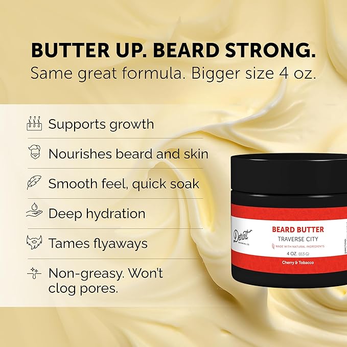 Detroit Grooming Co. Beard Butter for Men | Softens, Thickens & Hydrates with Safflower Oil & Shea Butter | Traverse City Scent, 4oz