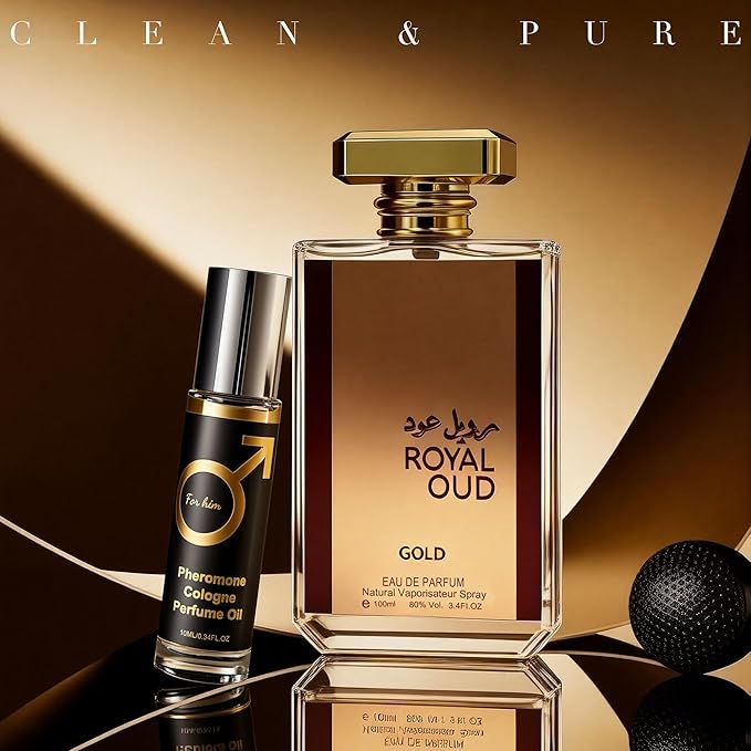 Royal Oud Gold Men's Cologne 3.4 Fl. Oz Eau De Parfum, Warm Vanilla, Saffron & Oud Scents,Fragrance Pheromone