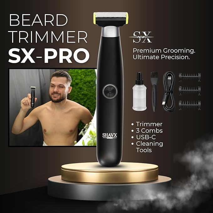 Beard Trimmers for Men & Womens Body Shaver with Skin-Safe Dual Razor Blades for Sensitive Areas | Waterproof Rechargeable Cordless Pubic Hair Trimmer for Chest & Bikini with 3 Combs | Black