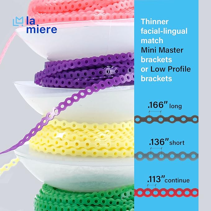 LA MIERE 1 Roll Orthodontic Rubber Chains, Braces Power Chains consisted force in closed, short, long 15''spools (closed, 0.113’’(2.5mm),Salmon)