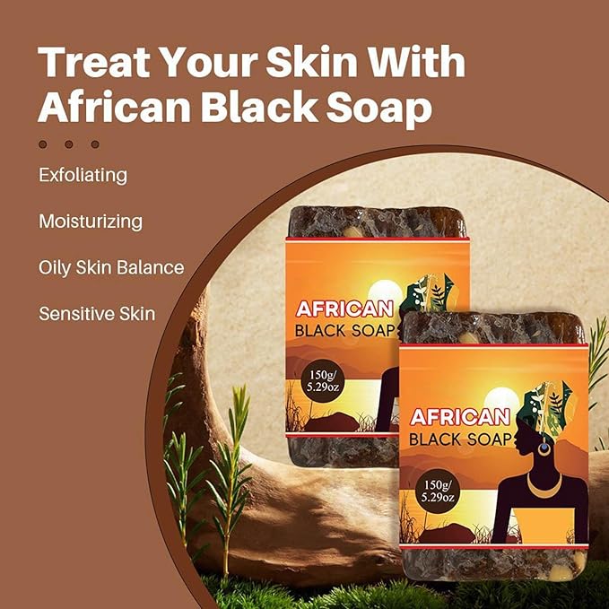 Organic African Black Soap Bar, Natural Black African Soap Bar, Raw Body Exfoliator and Facial Cleanser, Face Body Wash, Fresh Daily Bath Soap for Men Women