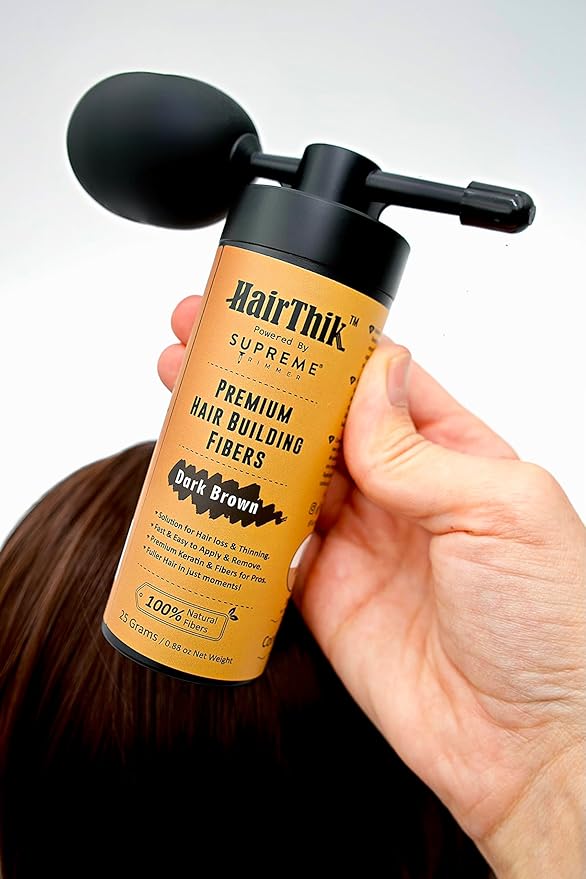 Supreme Trimmer Hair Building Fibers - Instantly Fill in Fine or Thinning Hair for Thicker, Natural, Fuller-Looking Hair for Men & Women – Hair Thinning & Balding Solution | Dark Brown, 55 Grams