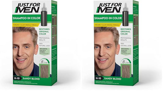 Just For Men Shampoo-In Color (Formerly Original Formula), Mens Hair Color with Keratin and Vitamin E for Stronger Hair - Sandy Blond, H-10, Pack of 2