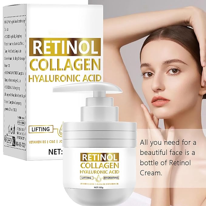 Retinol Cream for Face, Facial Moisturizer with Collagen and Hyaluronic Acid, Anti-Aging & Firming Face Cream Day & Night Face Cream for Wrinkles Fine Lines and Dryness All Skin Types 3.5 Fl Oz