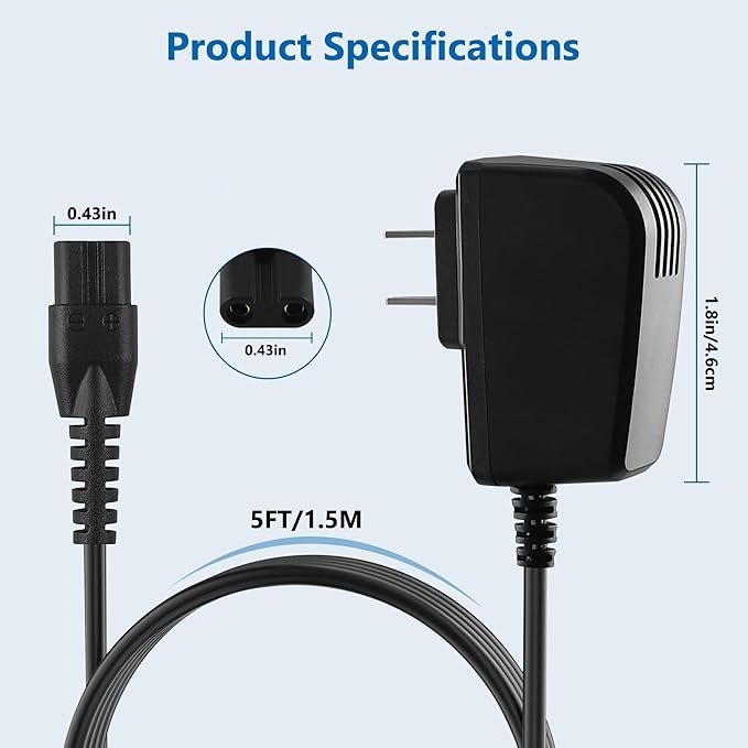 Replacement for Manscaped Charger Compatible with 3.0/2.0 Electric Groin Hair Trimmer Manscape, 5V Power Adapter with Mini Brush, 5Ft Long Cord