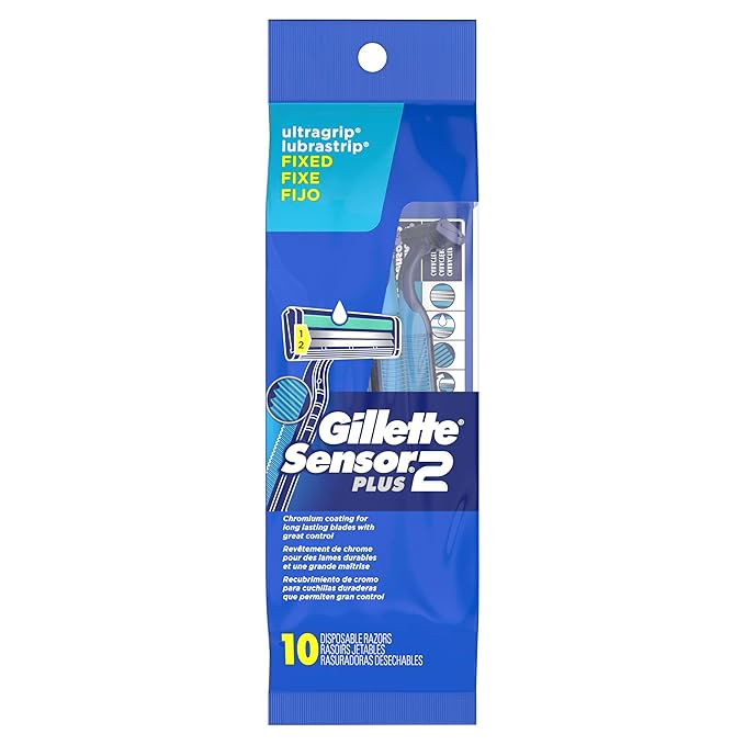 Gillette Sensor2 Plus Fixed Men's Disposable Razor, 10 Count (Pack of 3) Blue