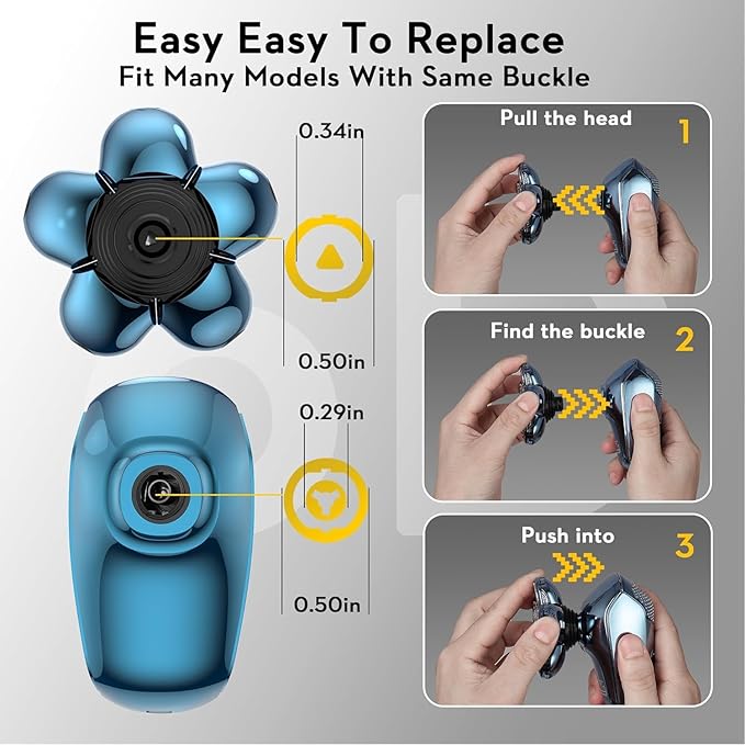 Kibiy Bald Shaver Replacement Heads (6 Blades, Light Blue)