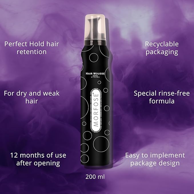 Morfose Hair Mousse - Voluminous Hair Styling Foam for Women and Men - Special Formula Mousse for Hair Styling - Stronger Hold and Volume Boosting (6.76 Fl oz, Extra Strong)