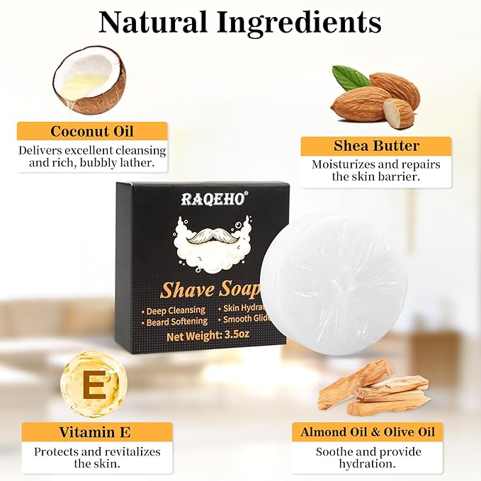 3.5oz Shaving Soap for Men - Sandalwood Shaving Soap Puck Foam Shave Cream with Shea Butter & Coconut Oil for Sensitive Skin Personal Care Products Bathroom Supplies Travel Essentials