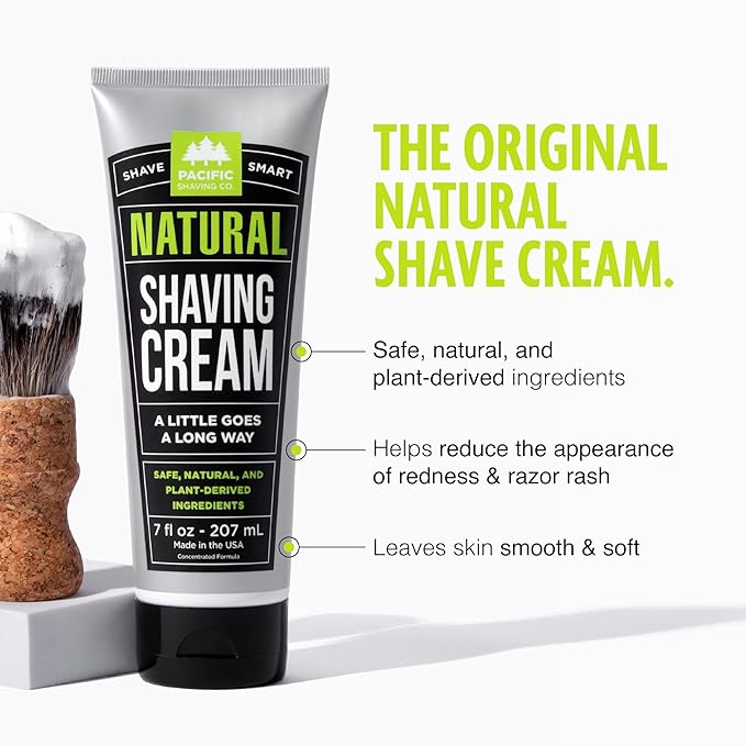 Pacific Shaving Company Natural Shaving Cream 7 fl oz. (207 mL) + 3.4 fl oz (100 mL)
