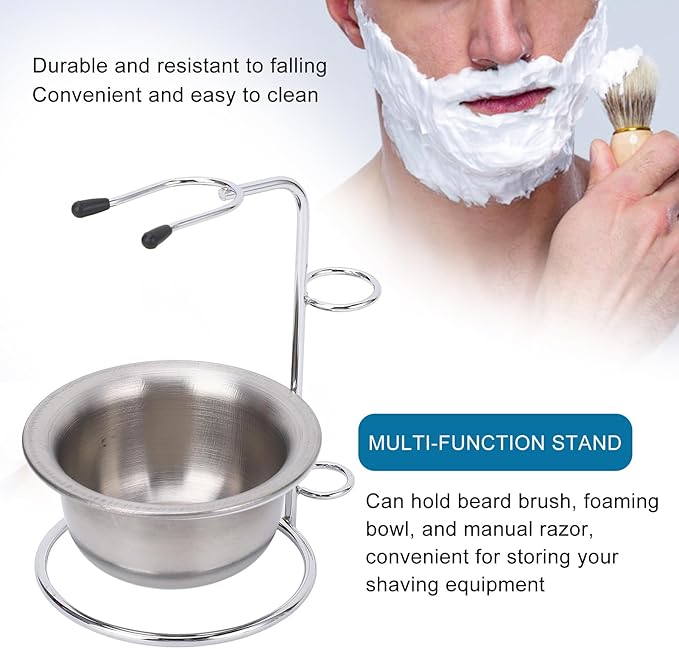 Shaving Set, Metal Shaving Brush Holder, Stainless Steel Shaver Soap Bowl Set for Man, Husband, Father, Valentine's Day