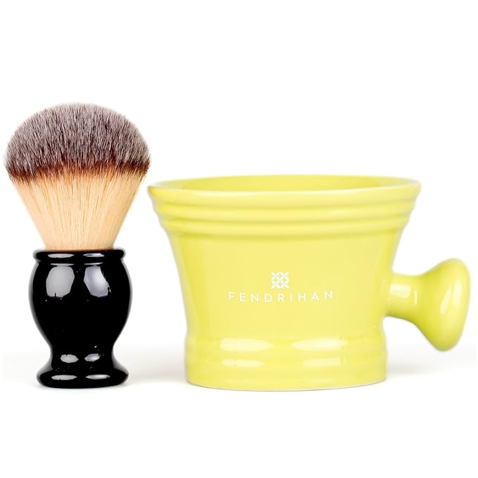 Fendrihan Synthetic Shaving Brush and Colorful Moderno Apothecary Shaving Mug Kit, The Perfect Men's Wet Shave Set (Black Handle, Lime)