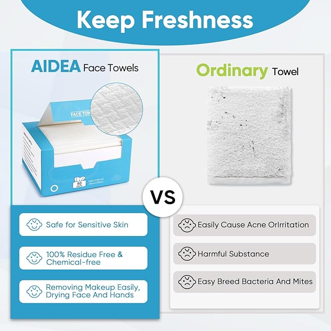 AIDEA XL Face Towels Disposable-100Ct (2 Box), Clean Facial Cloths, Facial Cleansing Wipes for Sensitive Skin, Face Towelettes for Makeup Removing, Nursing, Travel, Dry Wipes 9.84"×11.81"