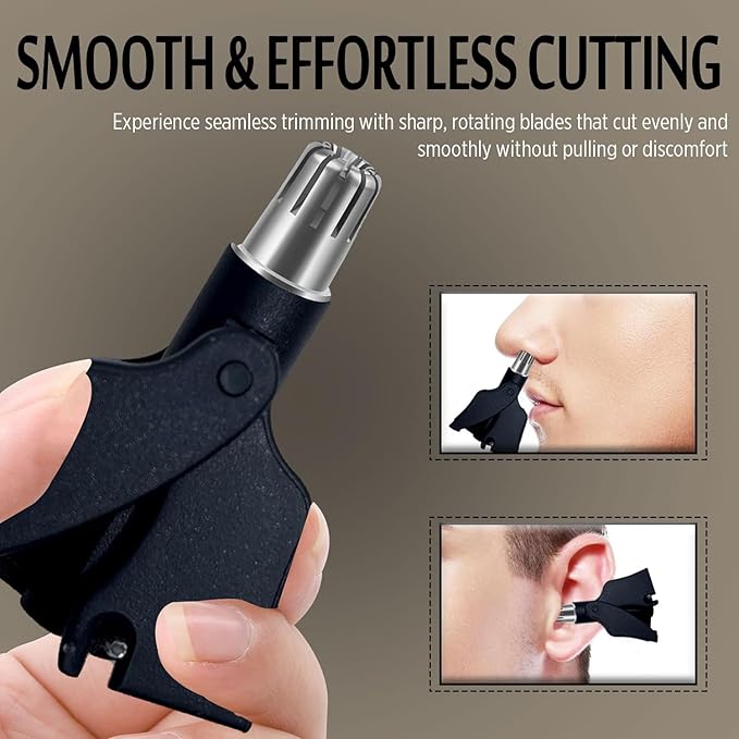 Stainless Steel Hair Trimmer for Men and Women | Manual Nose and Ear Hair Trimmer | Nose Clippers, 360° Rotating Hair Trimmers | Washable Nose Hair Remover | Gray