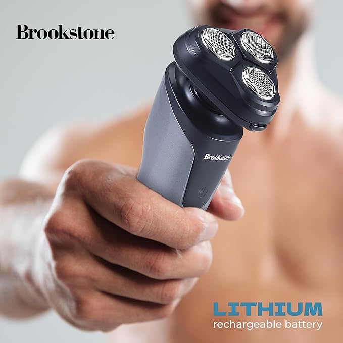 Brookstone - 3 Head Rotary Shaver, Precision Shave, Cutting-Edge Design, Professional Quality (Black/Grey)