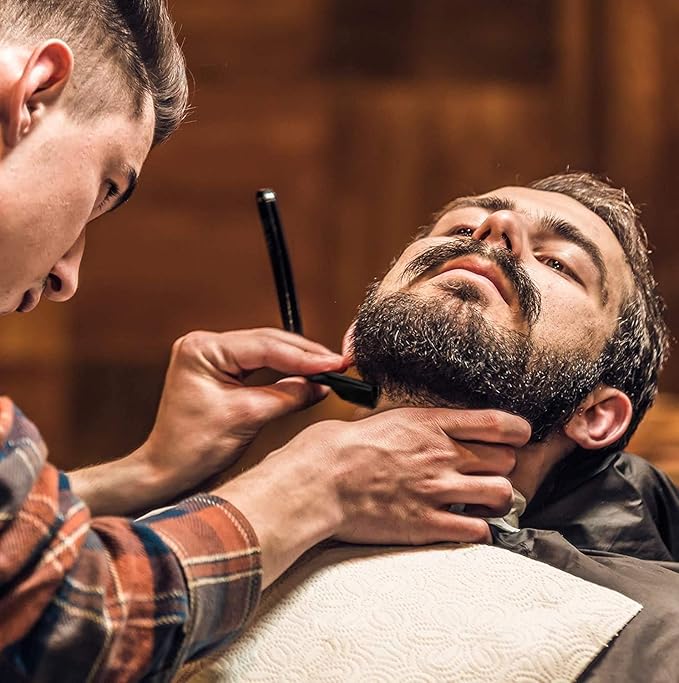 Professional Straight Razors For Men, Barber Razors, Straight Edge Razor Kit For Close Shaving - Beard Cut Throat Straight Razor Safety Shavette - 10 Shaving Blades By Krisp Beauty (Black)