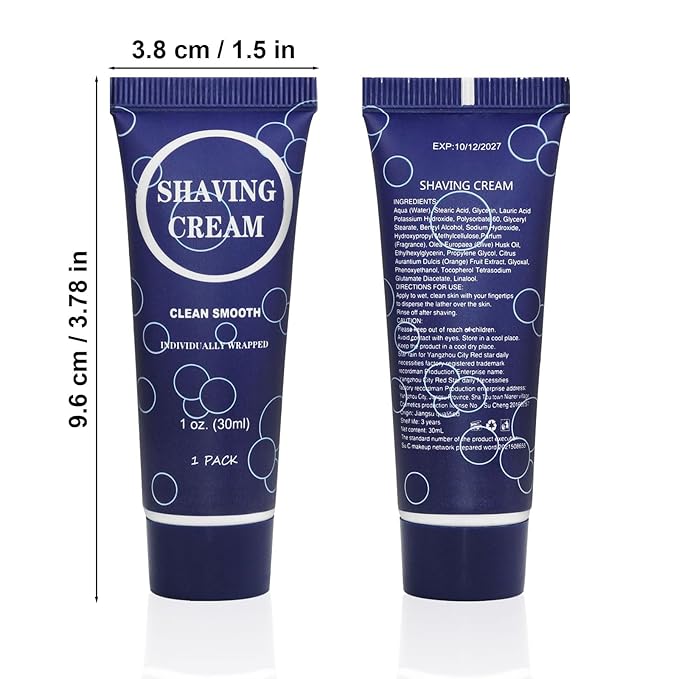 Travel Shaving Cream for Men, Individually Wrapped Mini Shaving Cream in Bulk, Disposable Travel Size Toiletries Amenities Vacation for Hotel, Shelter/Homeless/Nursing Home/Charity 1 Oz (Pack of 30)
