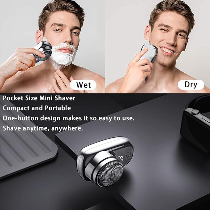 Mini Electric Shaver, 2025 New Pocket Size Electric Shavers for Men, Mini Portable Electrics Shaver, Rechargeable Easy One-Button, Powerful Waterproof Razor for Travel Office Business Trip