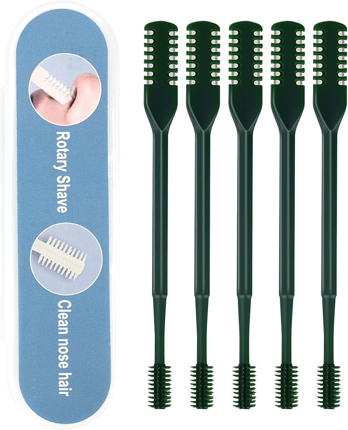 5PCS 2-in-1 Nasal Hair Cutter, Upgrade Manual Double Sided Nose Hair Trimmer Cutter for Women and Men 360°Rotating Nose Hair Remover Grooming Tool knife Razor Portable Nostril hair kit (Dark Green)