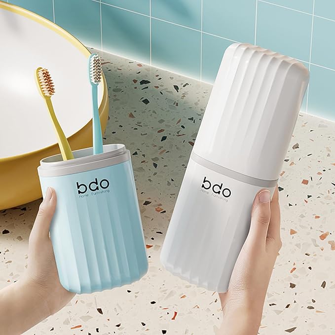 Toothbrush Cup Toothbrush Travel Case, Travel Toothbrush Holder Case with Cover Portable Multifunctional Toothbrush Cover, Suitable for Travel Business Camping Bathroom School or Daily Uses (Blue)