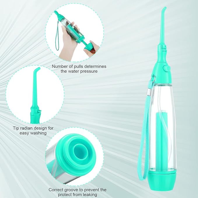Water Dental Flosser for Teeth Oral Irrigator Water Teeth Cleaner Non Electric Portable Affordable Oral Irrigator Cordless Manual Air Pressure Simple Operation for Home and Travel