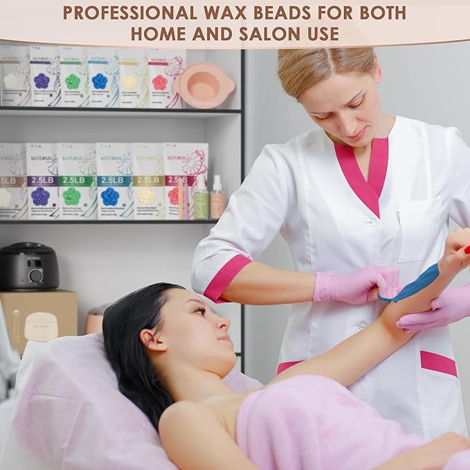 KOTAMU Wax Beads, 2.5lb Hard Wax for Bikini Brazilian Sensitive Skin Facial Leg Body Waxing, Professional Waxing Beads Target Coarse Hair Removal, Blue Wax Beans for Women Men at Home & Salon Use