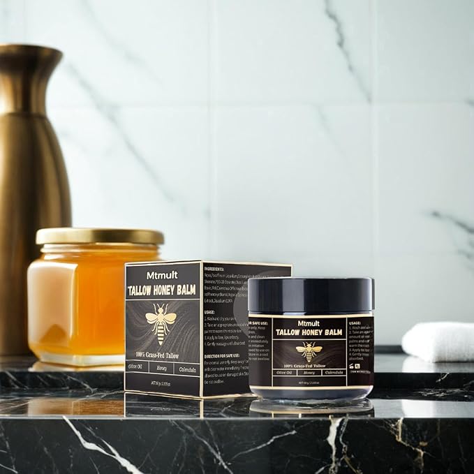 Mtmult Beef Tallow for Skin - Tallow and Honey Balm for Face, Hydrating with Grass-Fed Beef Tallow, Raw Honey & Beeswax | Beef Tallow for Face & Body Tallowyn Skin Balm