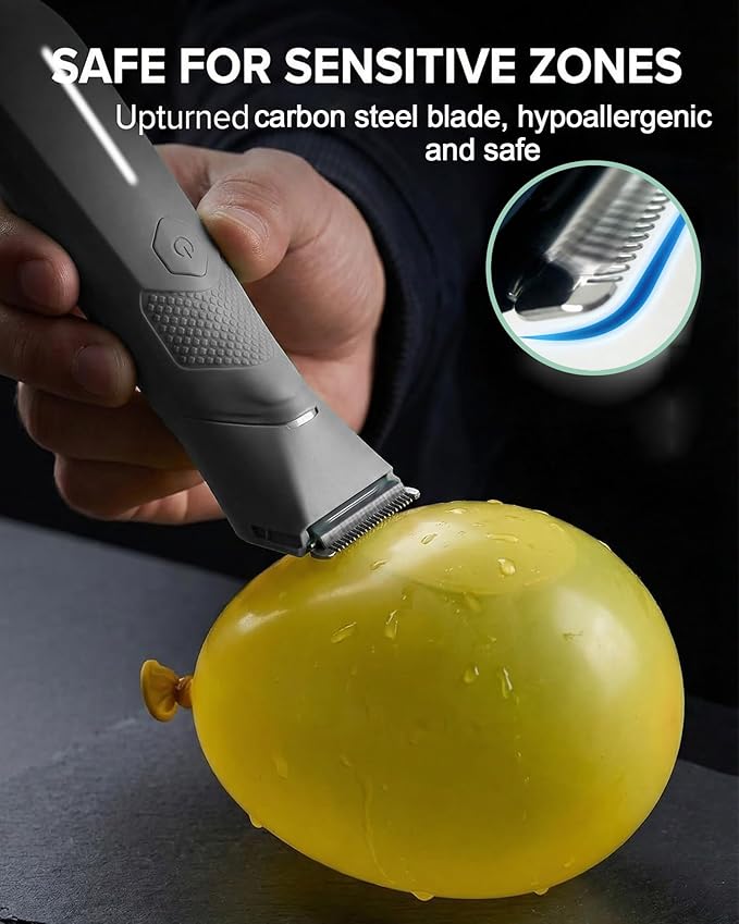 Body Trimmer for Men - Groin & Ball Shaver with Charging Dock - Constant Power No-Pull Electric Pubic Hair Clipper - 5-in-1 Guard Waterproof Body Groomer with LED Light