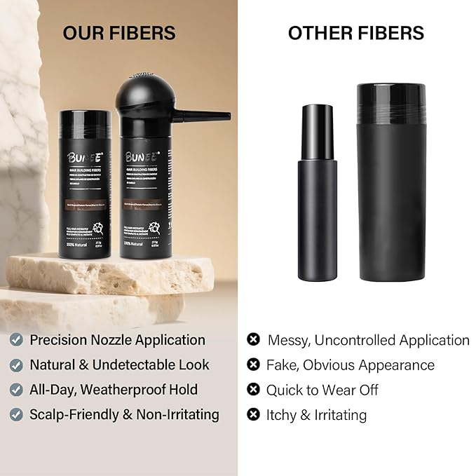 Hair Building Fibers for Thinning Hair for Men Women, 2-in-1 Kit- Enhancements Barber Spray, Thicker Fuller Hair Beard & Hairlines Instantly with Spray Applicator Nozzle, Natural Formula (Dark Brown)