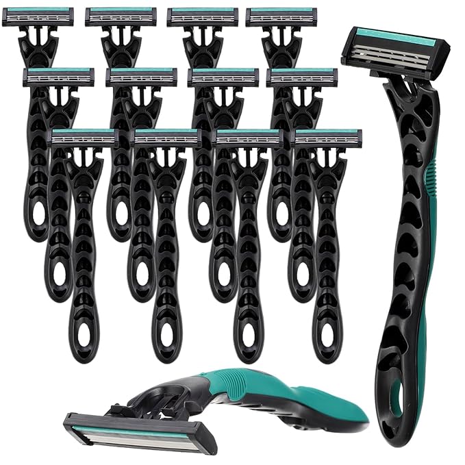 12 Pcs Men's Disposable Razors Bulk 3 Blade Men Razors for Head Sensitive Skin Comfortable Shave