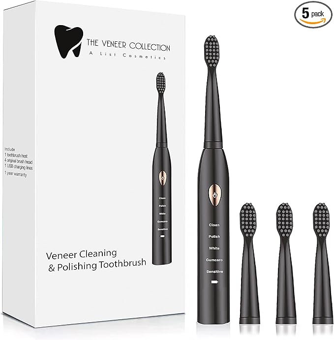 Veneer Polishing Toothbrush, Electric Toothbrush Rechargeable, Toothbrush for Veneers (Black)