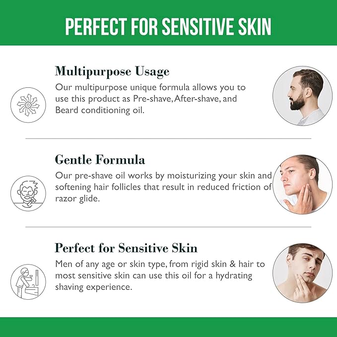 8 fl. Oz, Pre Shave Oil for Men, Excellent Shaving oil for Men with Sensitive Skin, Prepares for a burns free Shave, Works with Straight or Safety Razor (Lemongrass & Eucalyptus)